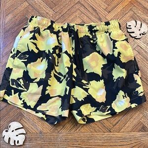 Hugo Abstract Flowers Yellow and Black Swim Shorts